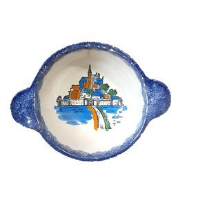 Vtg Mt St Michel Breton France Handled Bowl France name Claude French Country